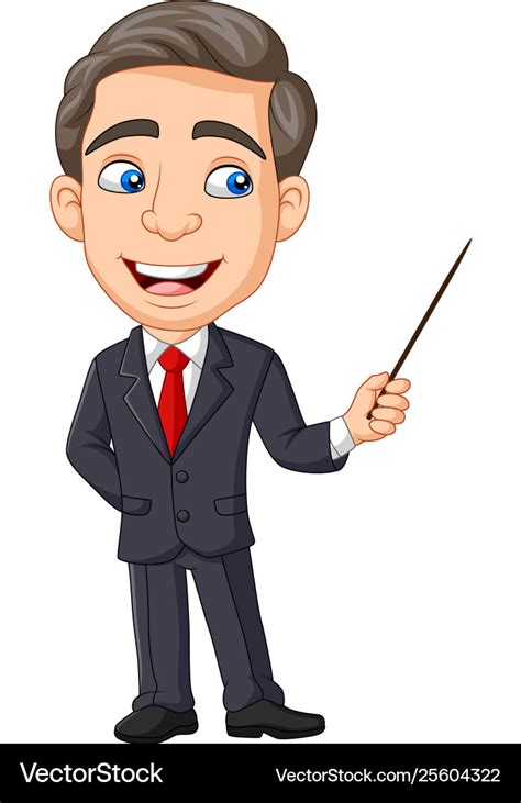 Cartoon Young Businessman Presenting With Pointer Vector Image