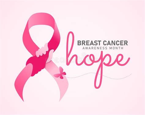 Hope Breast Cancer Awareness Month Banner Pink Ribbon With Hand Hold