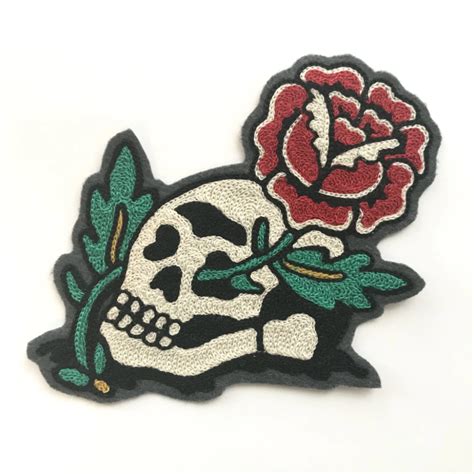 Rose Skull Chainstitch Patch Embroidered Patches Chain Stitch Patches