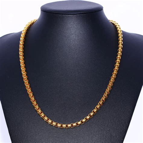 Vnox Mens Gold Tone Box Chain Necklace 66mm Stainless Steel Link
