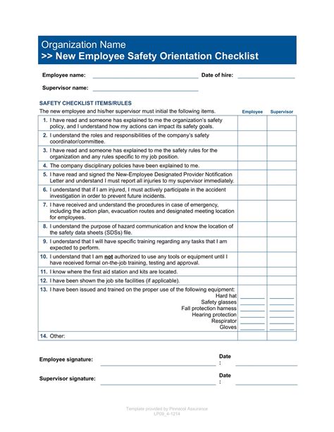 employee safety orientation checklist template  geneevarojr