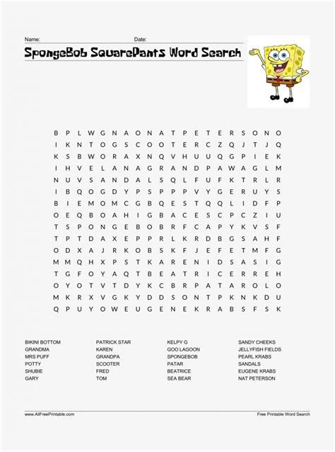 Spongebob Word Search Printable Word Search Printable