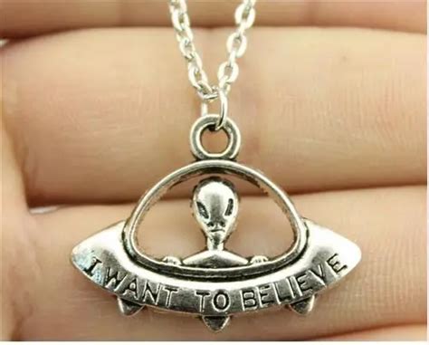 10pcs Lot Wholesale Fashion I Want To Believe Ufo Pendant Necklace Alien In Chain Necklaces From