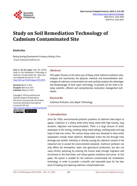 Pdf Study On Soil Remediation Technology Of Cadmium Contaminated Site