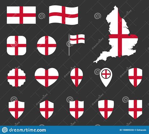 England Flag Icons Set National Flag Of England Symbols Stock Vector