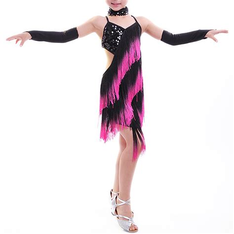 Buy Rose Fringe Shiny Paillette Girl Latin Dance Dress Salsa Dresses Samba