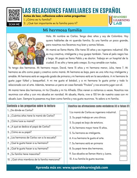 family relationships  spanish  worksheet spanishlearninglab