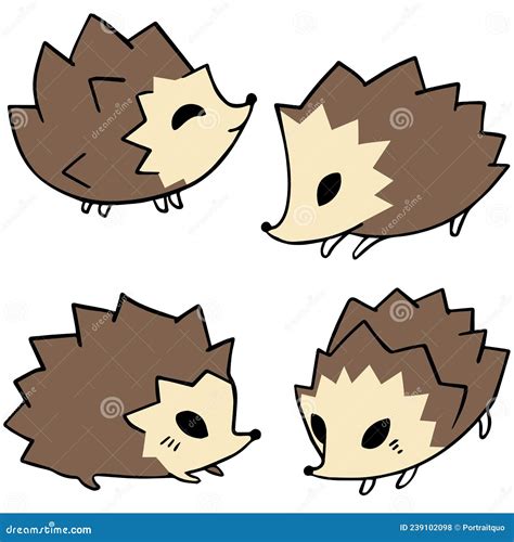 Vector Set Of Hand Drawn Hedgehogs Isolated On A White Background Stock
