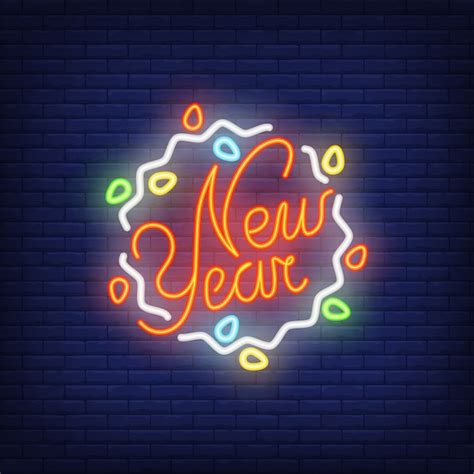 Free Vector New Year Neon Sign With Garland Christmas Concept For
