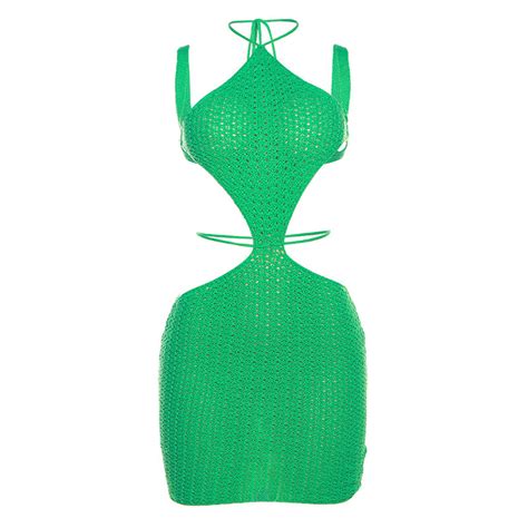 Wholesale Womens Fashion Sexy Knitted Cut Out Backless Cut Out Halter Dress