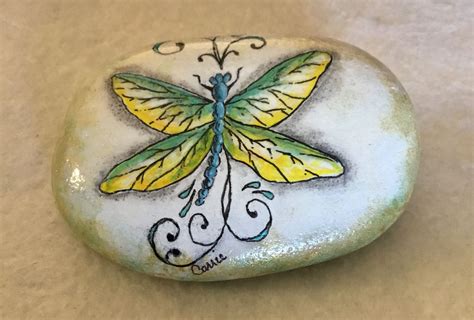 Hand Painted River Rock Dragonfly Rock Art By Carrie Dragonfly Rock