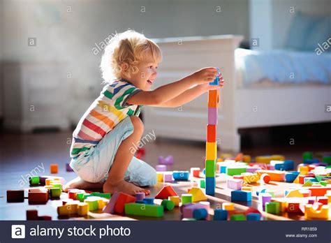 Child Playing With Colorful Toy Blocks Kids Play Little Boy Building