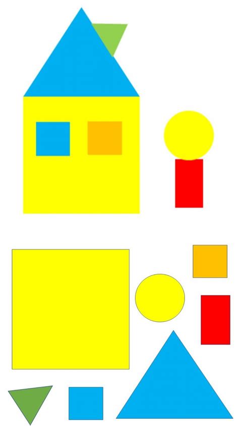 An Image Of A House With Different Colored Shapes On Its Sides And The