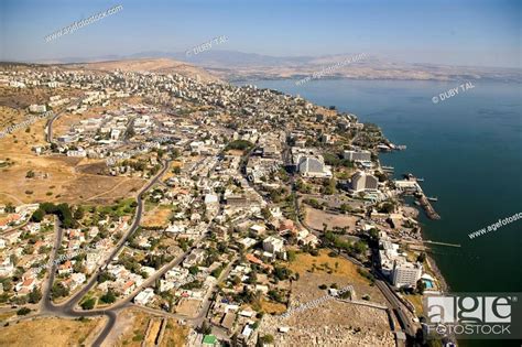 Aerial Photograph Of The City Of Tiberias In The Sea Of Galilee Stock