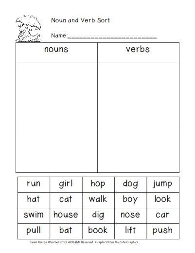 Grade 1 Sample Worksheets On Nouns Verbs And Adjectives