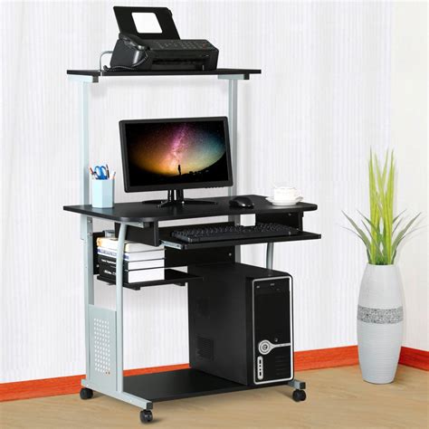 Topeakmart 2 Tiers Rolling Computer Desk Study Table With Printer Shelf