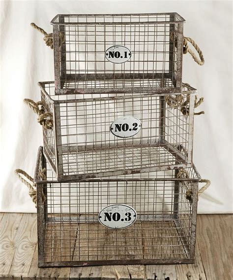 Rope Handle Wire Crate Set Zulily Wire Crate Wire Baskets Vintage