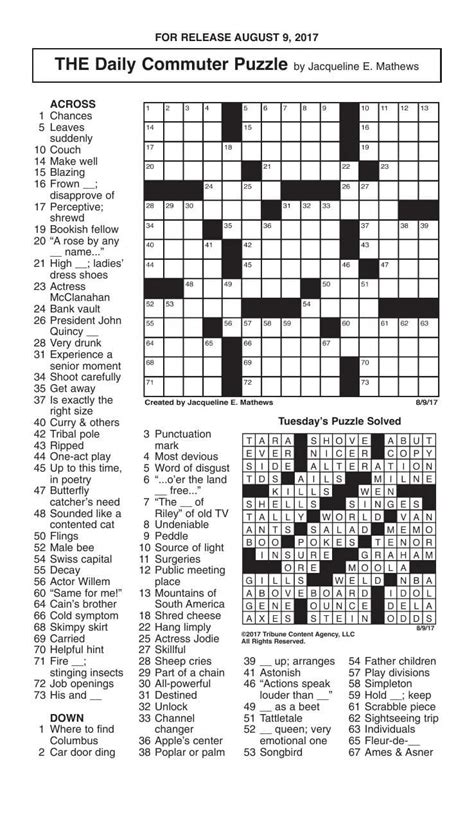 Daily Commuter Crossword Puzzles Printable Printable JD