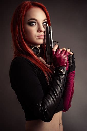Portrait Beautiful Woman With Gun Stock Photo Download Image Now Istock