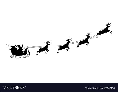 Christmas Black Silhouette Santa Riding Sleigh Vector Image