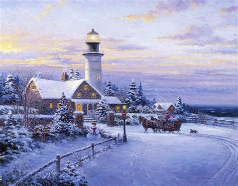 Winter Lighthouse Painting By Ghambaro