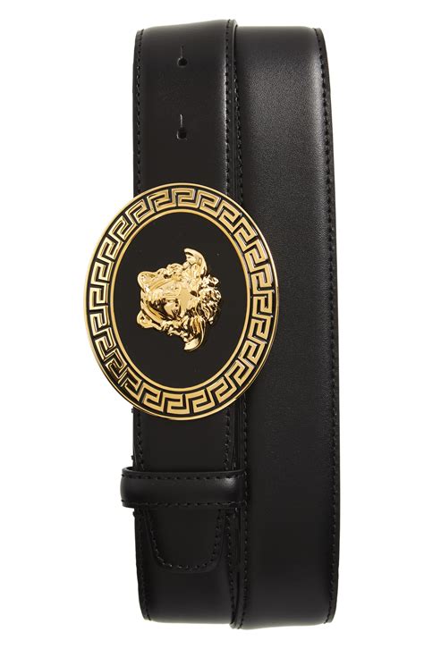 Mens Versace Oval Medusa Leather Belt Size 85 Eu D41oh Blackgold