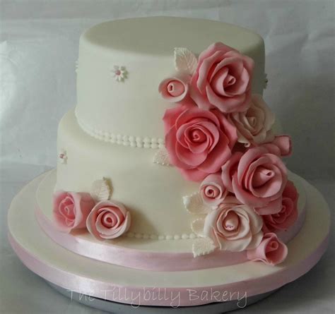 Pink Roses Floral Cascade Wedding Cake Elegant Birthday Cakes