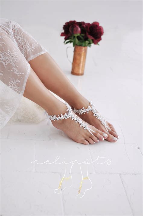 Beach Wedding Foot Jewelry Bridal Crystal Pearl Boho Slave Etsy