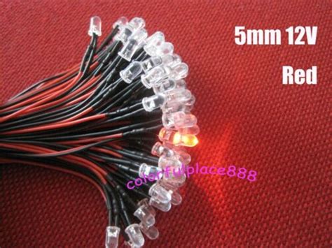 50pcs 5mm Red 9v 12v Dc Pre Wired Water Clear Bright Led Leds Light Bulb 20cm Ebay