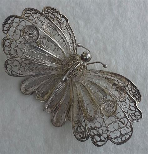 Vintage Sterling Silver Filigree Butterfly Pinbrooch Mexico Etsy