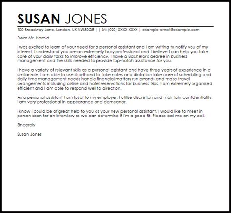 An application letter is a written document addressed to an employer by a job applicant, explaining why they're using your personal gmail address over your work email, for example, ensures your correspondence with recruiters remains separate from all of your current work communication. Sample Cover Letter For A Personal Assistant | LiveCareer