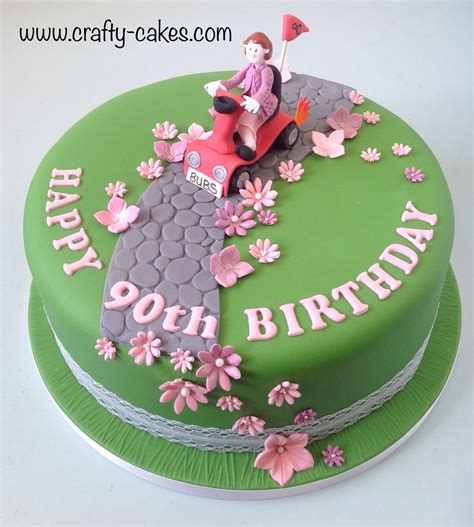 I was doing a yahoo search '90th birthday' and noticed one or two elegant cakes that had flowers on them, not really girly flowers, (don't know flowers, can ya tell lol), but pretty nonetheless, around the edges etc. 90th birthday cake with mobility scooter | Cake, 90th ...
