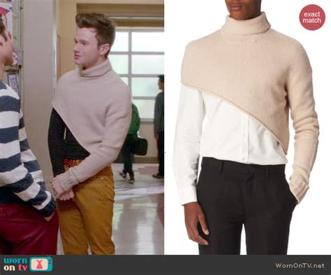 Wornontv Kurts Beige Asymmetric Turtleneck Sweater On Glee Chris