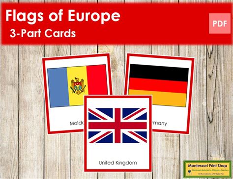 Flags Of Europe Color Coded Montessori Continent Cards Etsy