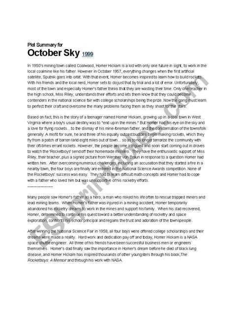 October Sky Movie Worksheet