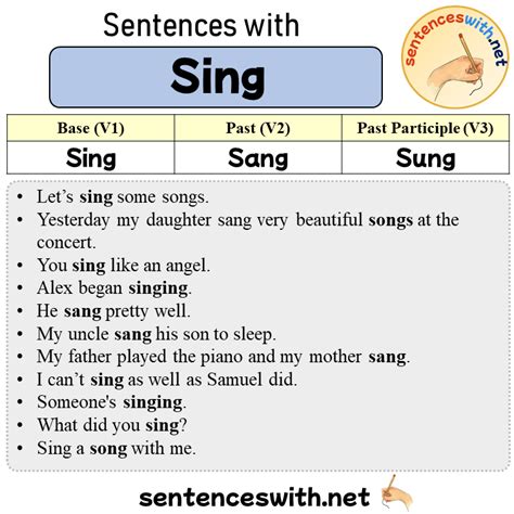 Sentences With Sing Past And Past Participle Form Of Sing V1 V2 V3