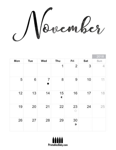 November 2018 Calendar Printables Baby Free Printable Posters And