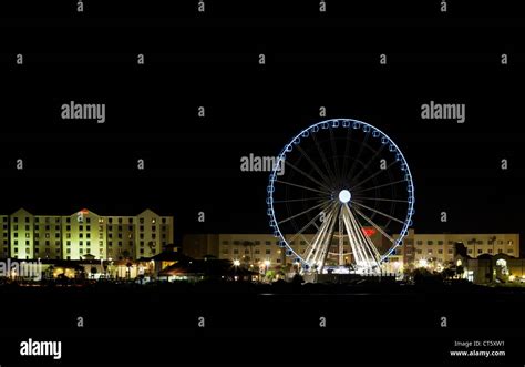 Pensacola Beach 200 Foot Tall Observation Ferris Wheel At Night Stock