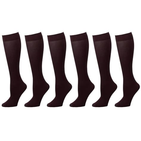 falari 6 pack brown women trouser socks with comfort band stretchy spandex opaque knee high