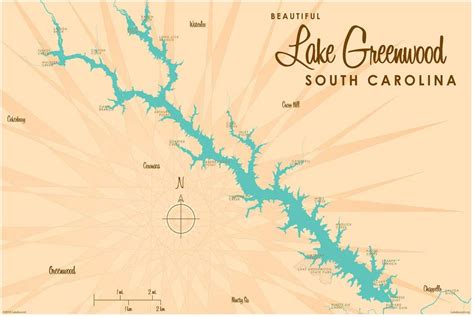 Lake Greenwood South Carolina Map Giclee Art Print Poster