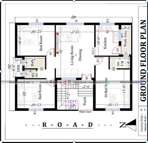 30x40 House Plan 1200 Square Feet West Facing 3bhk House Plan