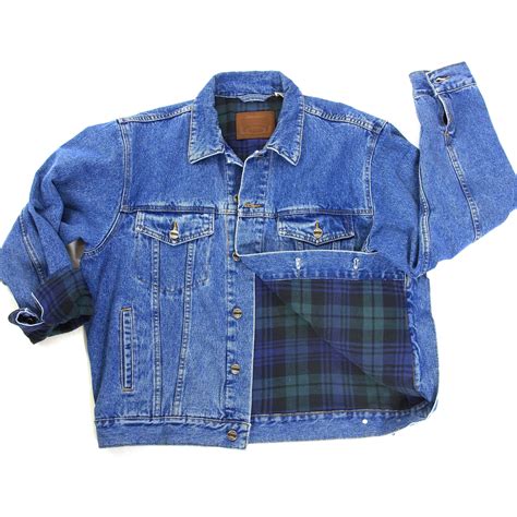Flannel Lined Denim Jacket Vintage 90s Trucker Jacket With Plaid Lining