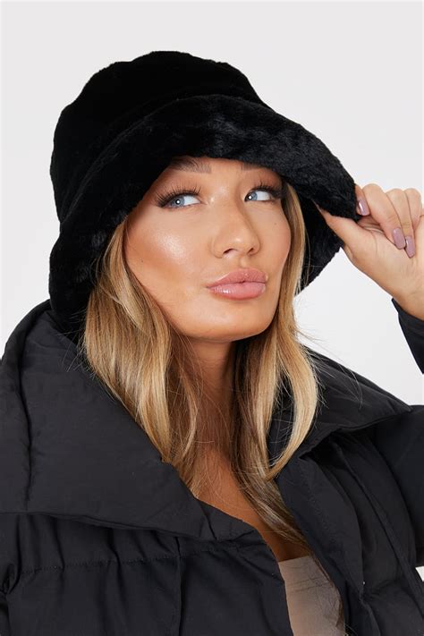 Black Faux Fur Bucket Hat In The Style Ireland