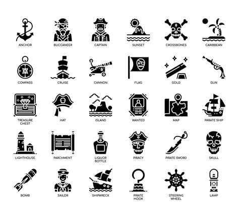 Pirate Elements Glyph Icons 681075 Vector Art At Vecteezy