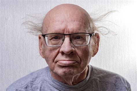 Old Man Is Large Portrait Hair In Different Directions There Glasses