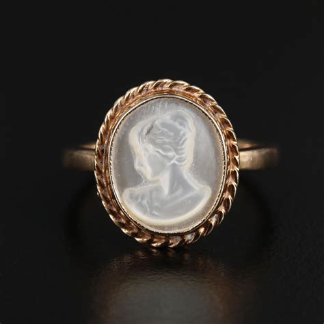 Antique Natural Mother Of Pearl Cameo Ring 14k Gold Etsy