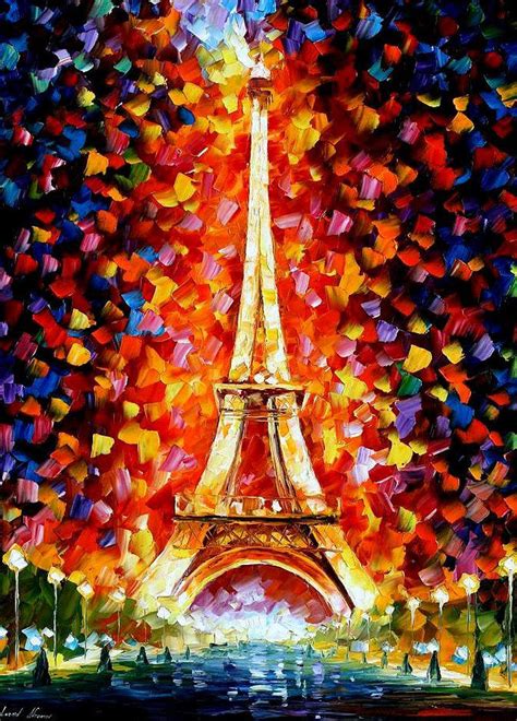 Paris Eifel Tower Lighted Palette Knife Oil Painting On Canvas By