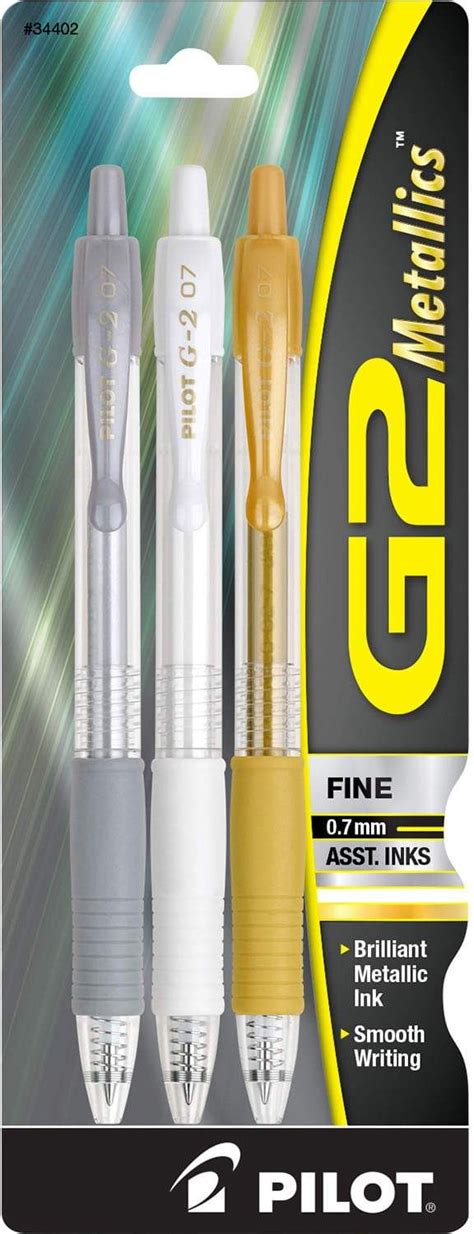 Pilot G2 Metallics Retractable Gel Ink Rolling Ball Pens In Silver