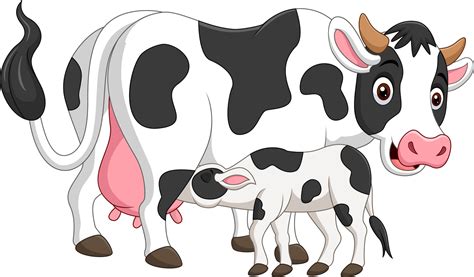 Cartoon Mother Cow Feeding Baby Calf 5162512 Vector Art At Vecteezy
