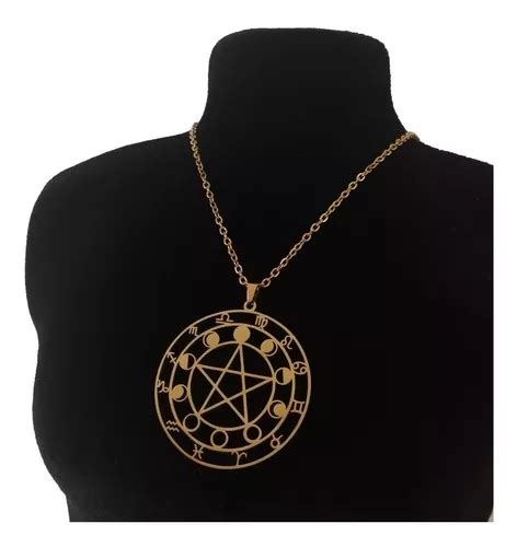 Colar Pentagrama Fases Da Lua E Roda Signos Wicca A O Inox